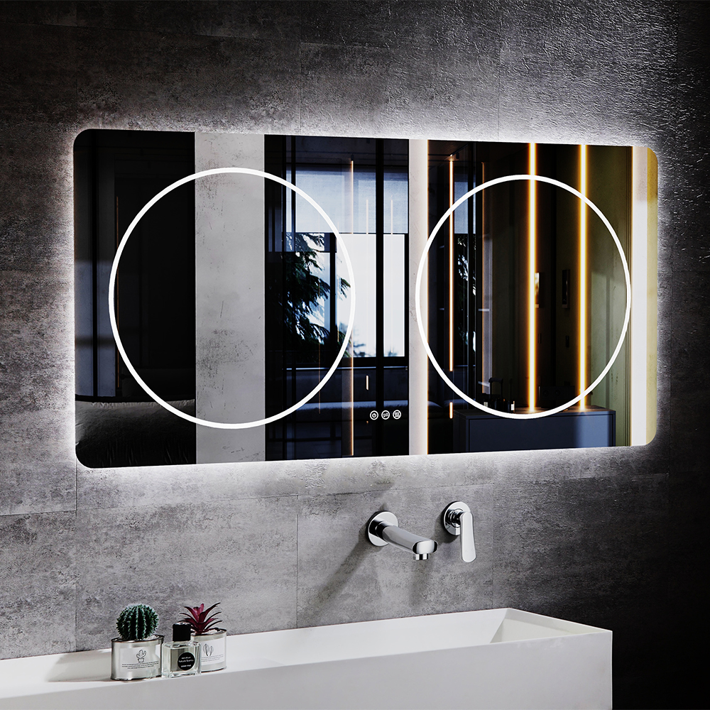 Фаньян | Двойное зеркало со светодиодной подсветкой и пескоструйной обработкой.