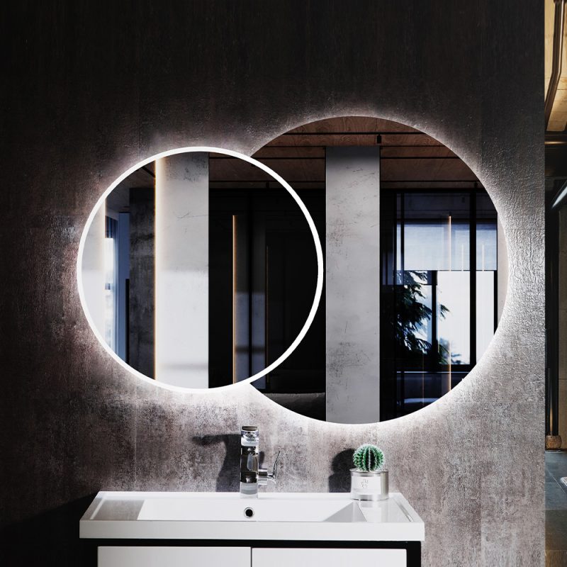Vige | Oglindă rotundă iluminată cu LED cu combinație cu două cercuri